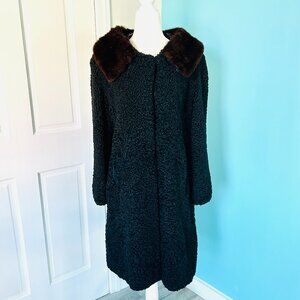 Vintage 50's Persian Curly Lamb Long Fur Coat w/ Brown Mink Collar (size M)
